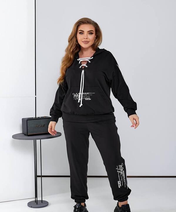 Спортивный костюм-двойка женский из двунитки с худи и джоггерами свободного кроя демисезонный