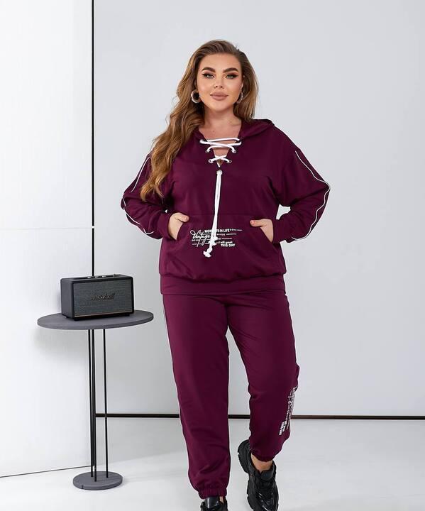 Спортивный костюм-двойка женский из двунитки с худи и джоггерами свободного кроя демисезонный