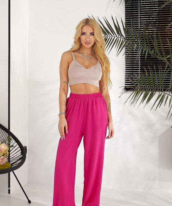 Брюки женские из крепа палаццо на резинке с высокой посадкой свободного кроя весенние