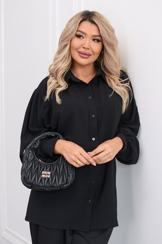 Блуза женская из софт коттона свободного прямого кроя на пуговицах с воротником удлиненная демисезонная