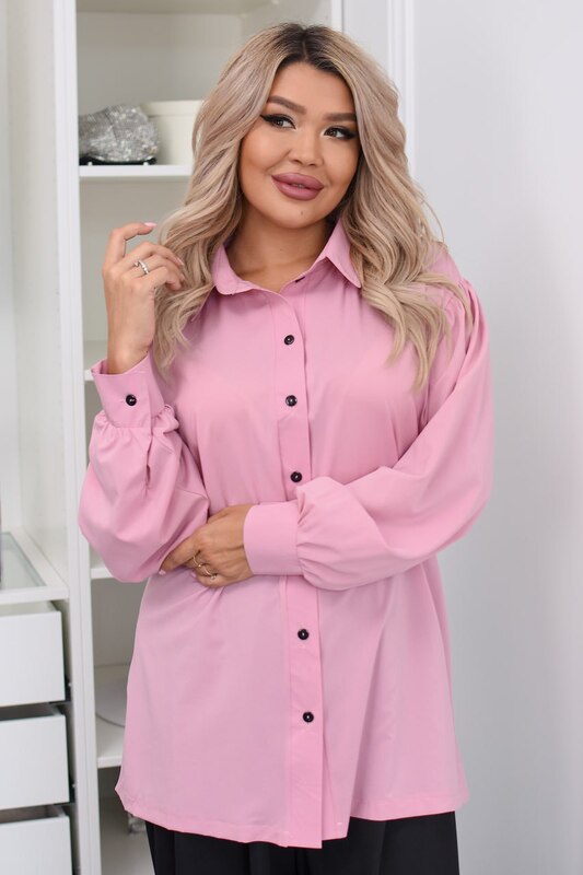 Блуза женская из софт коттона свободного прямого кроя на пуговицах с воротником удлиненная демисезонная