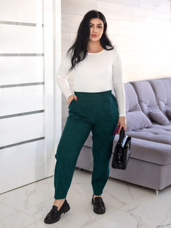 Брюки женские вельветовые оверсайз джоггеры на резинке с высокой посадкой весенне-летние