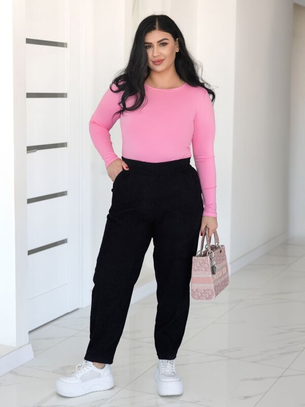 Брюки женские вельветовые оверсайз джоггеры на резинке с высокой посадкой весенне-летние