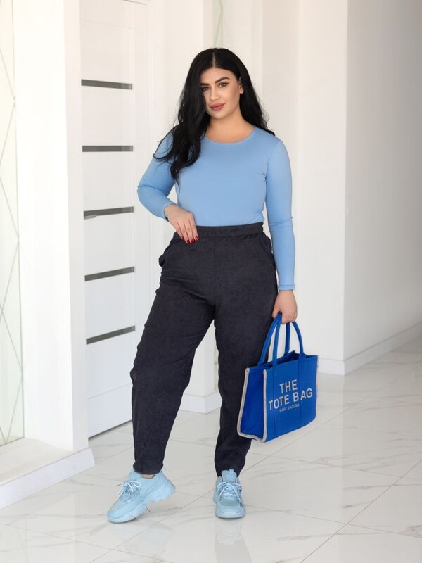 Брюки женские вельветовые оверсайз джоггеры на резинке с высокой посадкой весенне-летние