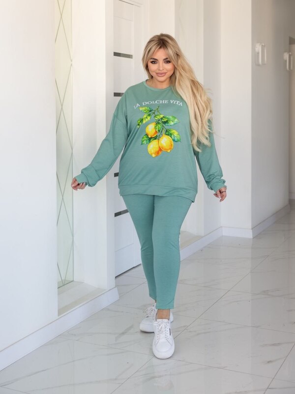 Спортивный костюм женский из двунитки со свитшотом свободного кроя и лосинами 7/8 с высокой посадкой весенне-летний