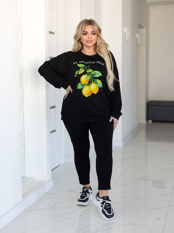 Спортивный костюм женский из двунитки со свитшотом свободного кроя и лосинами 7/8 весенне-летний