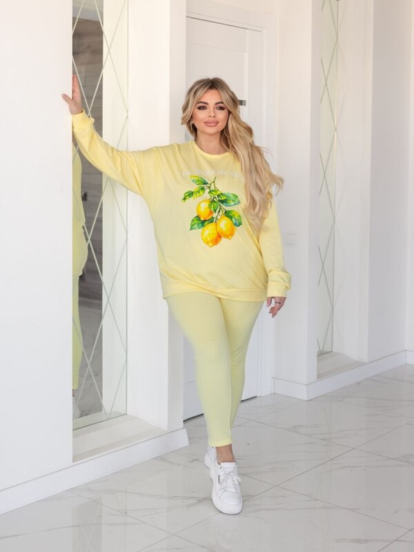 Спортивный костюм женский из двунитки со свитшотом свободного кроя и лосинами 7/8 весенне-летний