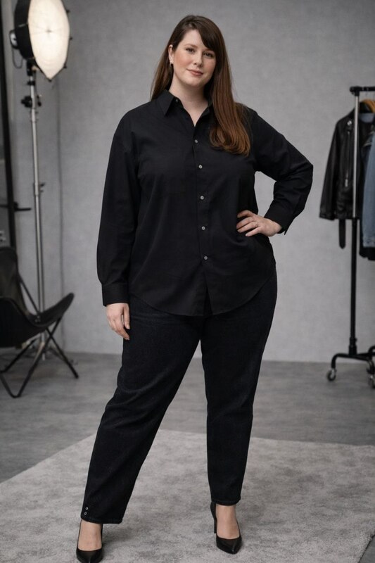 Рубашка женская из софта свободного прямого кроя с длинным рукавом и боковыми пуговицами весенне-летняя