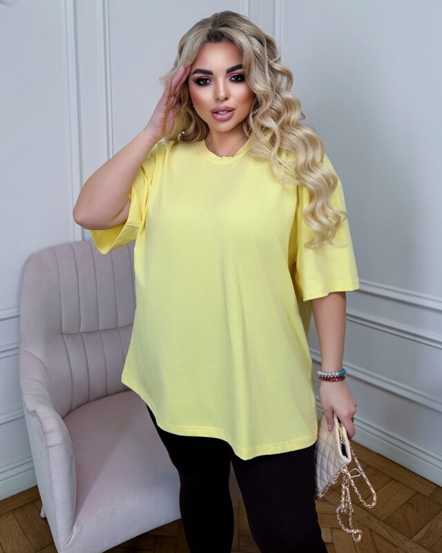 Футболка женская из турецкого кулира оверсайз удлинённая базовая весенне-летняя