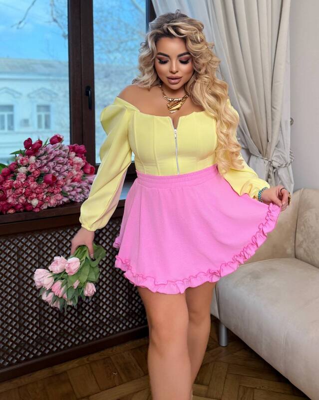 Юбка-шорты женская из крепа жатки легкая расклешенная с оборкой весенне-летняя