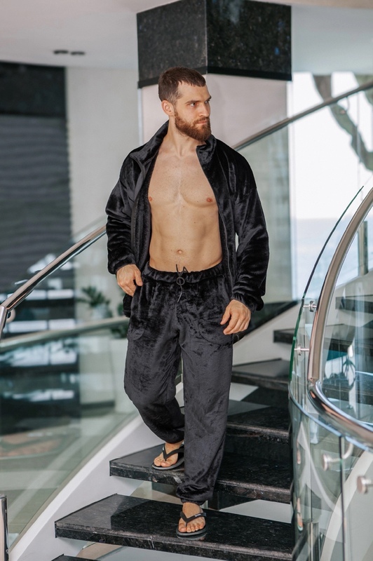Пижама мужская плюшевая (турецкий двусторонний плюш) кофта на молнии + штаны