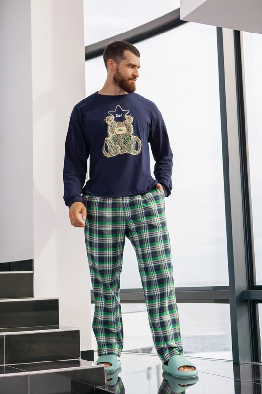 Пижама мужская стрейчевая коттон лонгслив + штаны