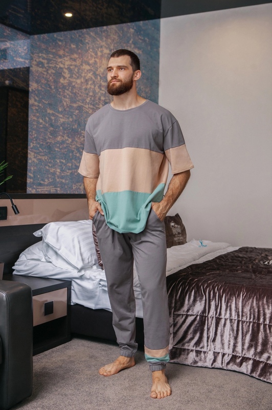 Пижама мужская костюм хлопок кулир футболка + штаны
