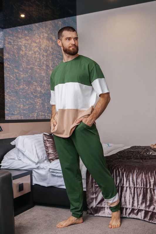 Пижама мужская костюм хлопок кулир футболка + штаны