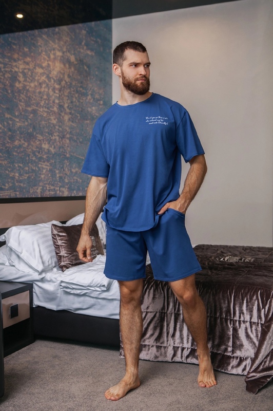 Пижама мужская костюм хлопок кулир футболка + шорты