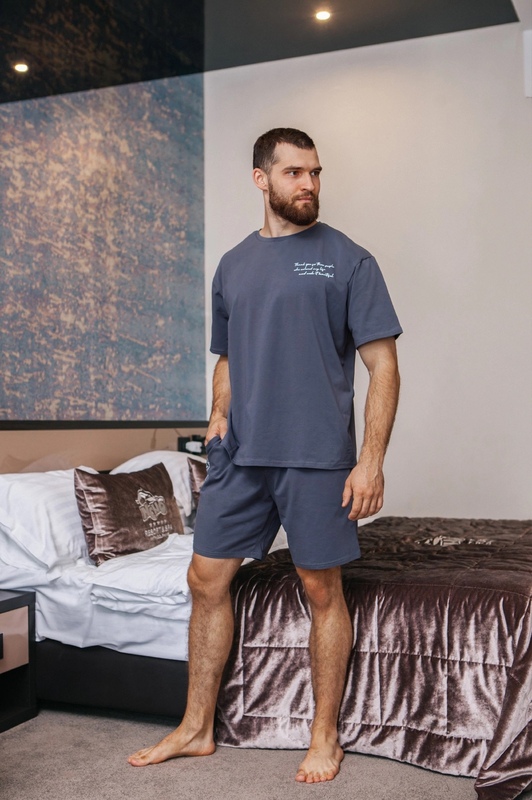 Пижама мужская костюм хлопок кулир футболка + шорты