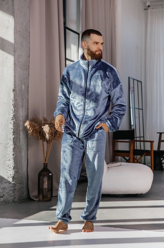 Пижама мужская плюшевая (турецкий двусторонний плюш) кофта на молнии + штаны