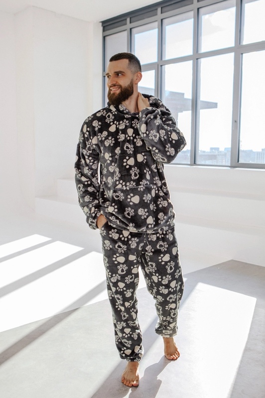 Мужская пижама плюшевая (турецкий двусторонний плюш) кофта с капюшоном + штаны