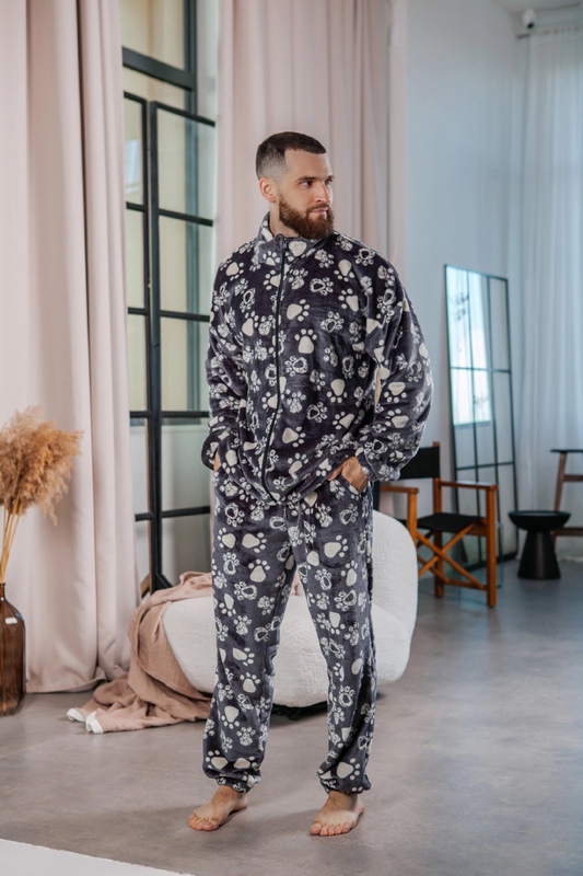 Мужская пижама плюшевая (турецкий двусторонний плюш) кофта на молнии + штаны