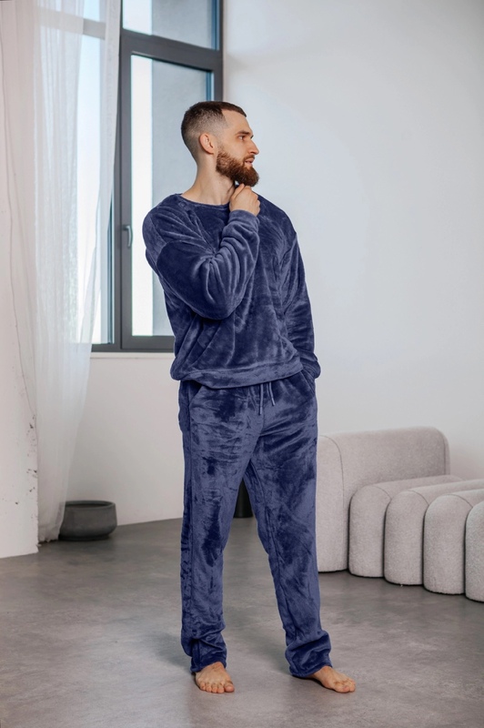 Мужская пижама плюшевая мягкая теплая кофта + штаны