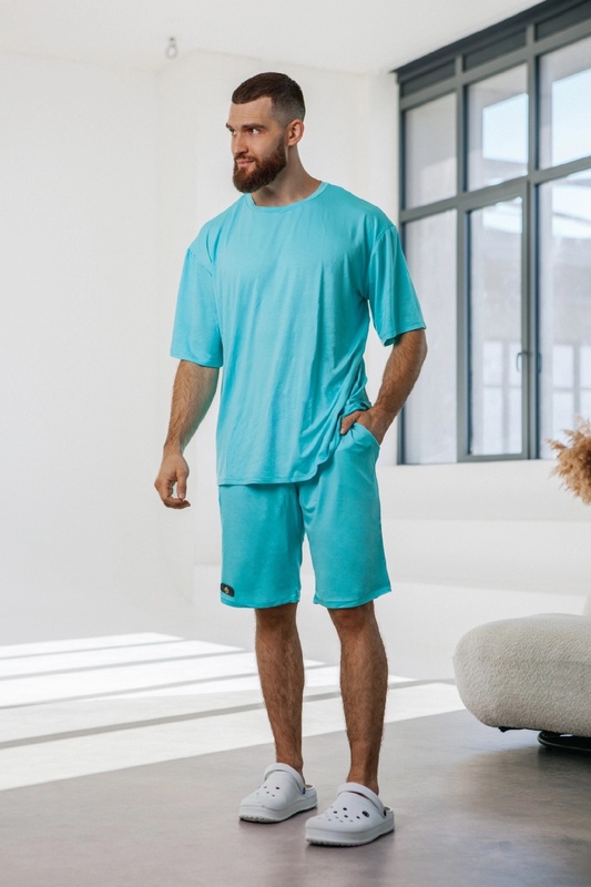 Пижама мужская домашний костюм кулир футболка + шорты