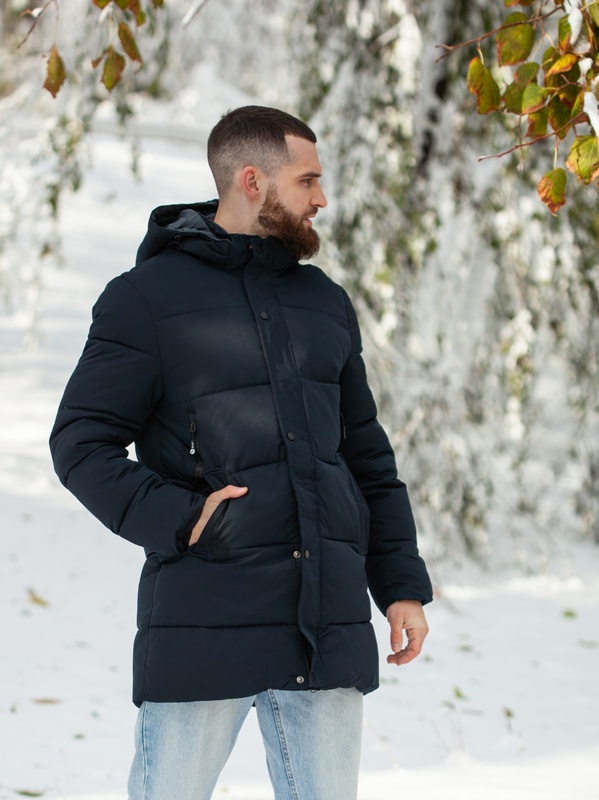 Куртка мужская зимняя холлофайбер 300 удлиненная стеганная теплая с капюшоном