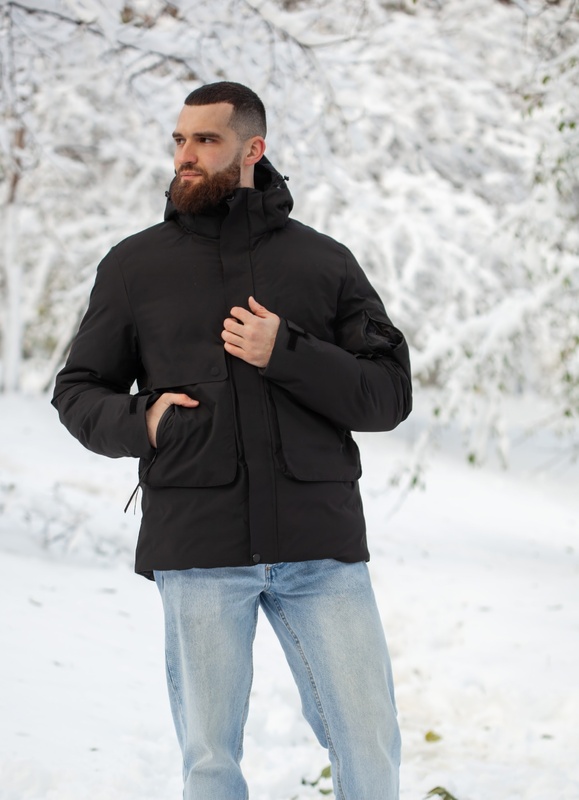 Куртка мужская зимняя холлофайбер 300 теплая с капюшоном