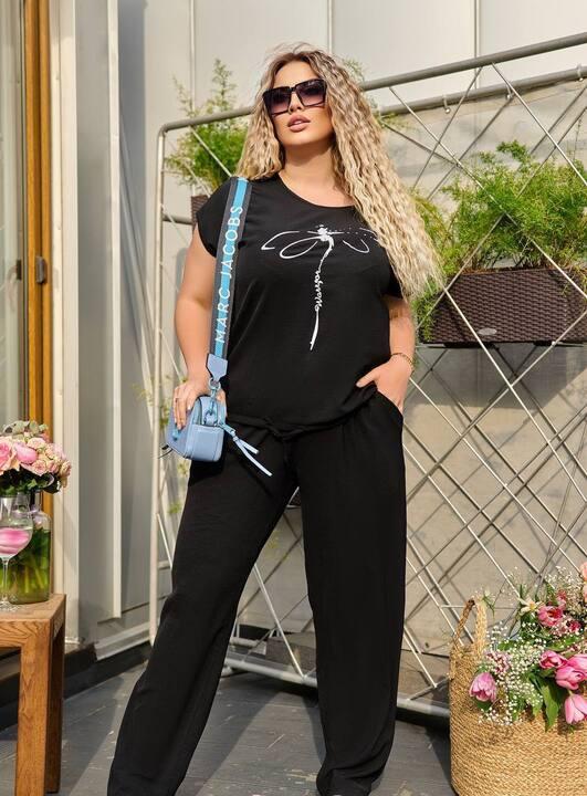 Костюм женский весенний летний американский креп оверсайз Блузка на кулиске + брюки на резинке