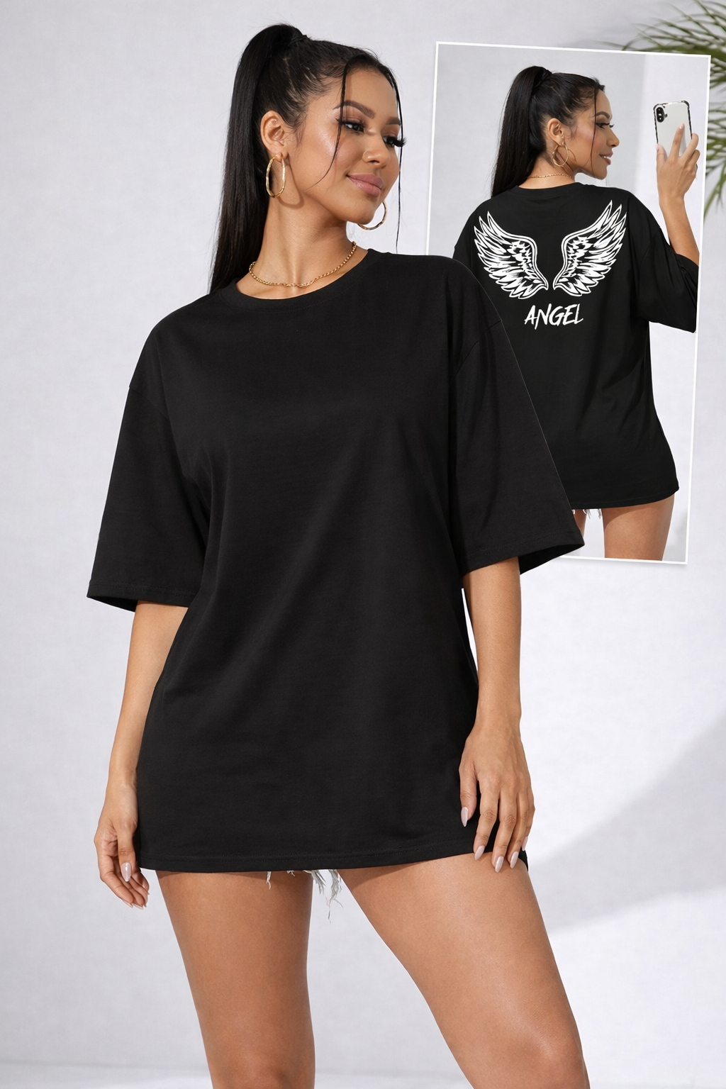 Футболка женская из кулира хлопковая оверсайз удлинённая однотонная летняя