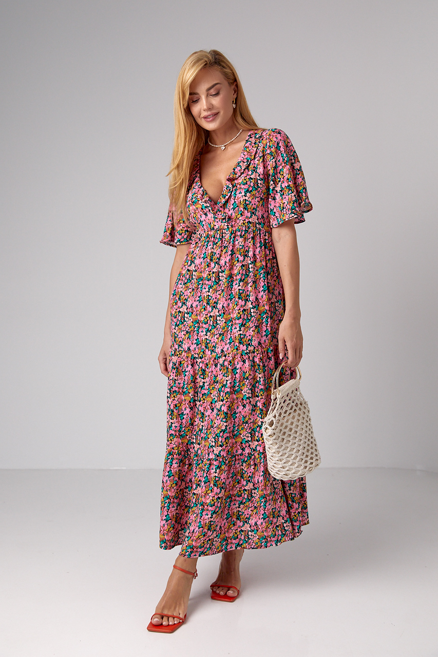 Довга сукня з оборкою та квітковим принтом lx-10448614 Довга сукня з оборкою та квітковим принтом lx-10448614