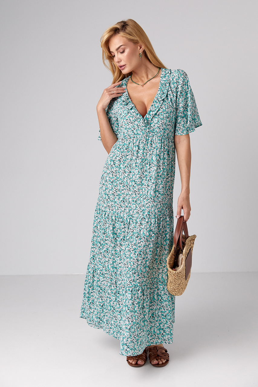 Довга сукня з оборкою та квітковим принтом lx-10448625 Довга сукня з оборкою та квітковим принтом lx-10448625