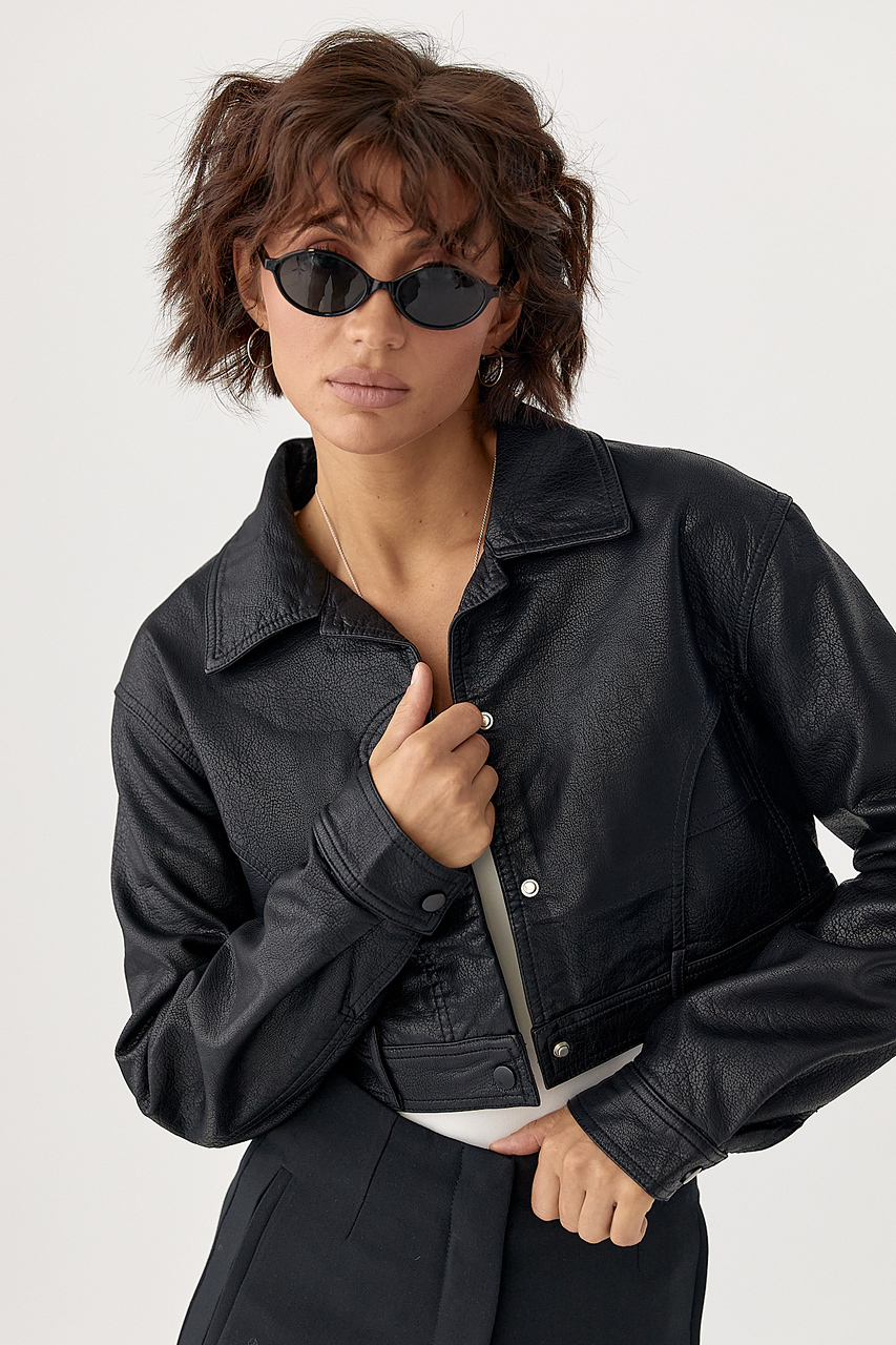 Коротка куртка зі шкірозамінника lx-2053 Коротка куртка зі шкірозамінника lx-2053