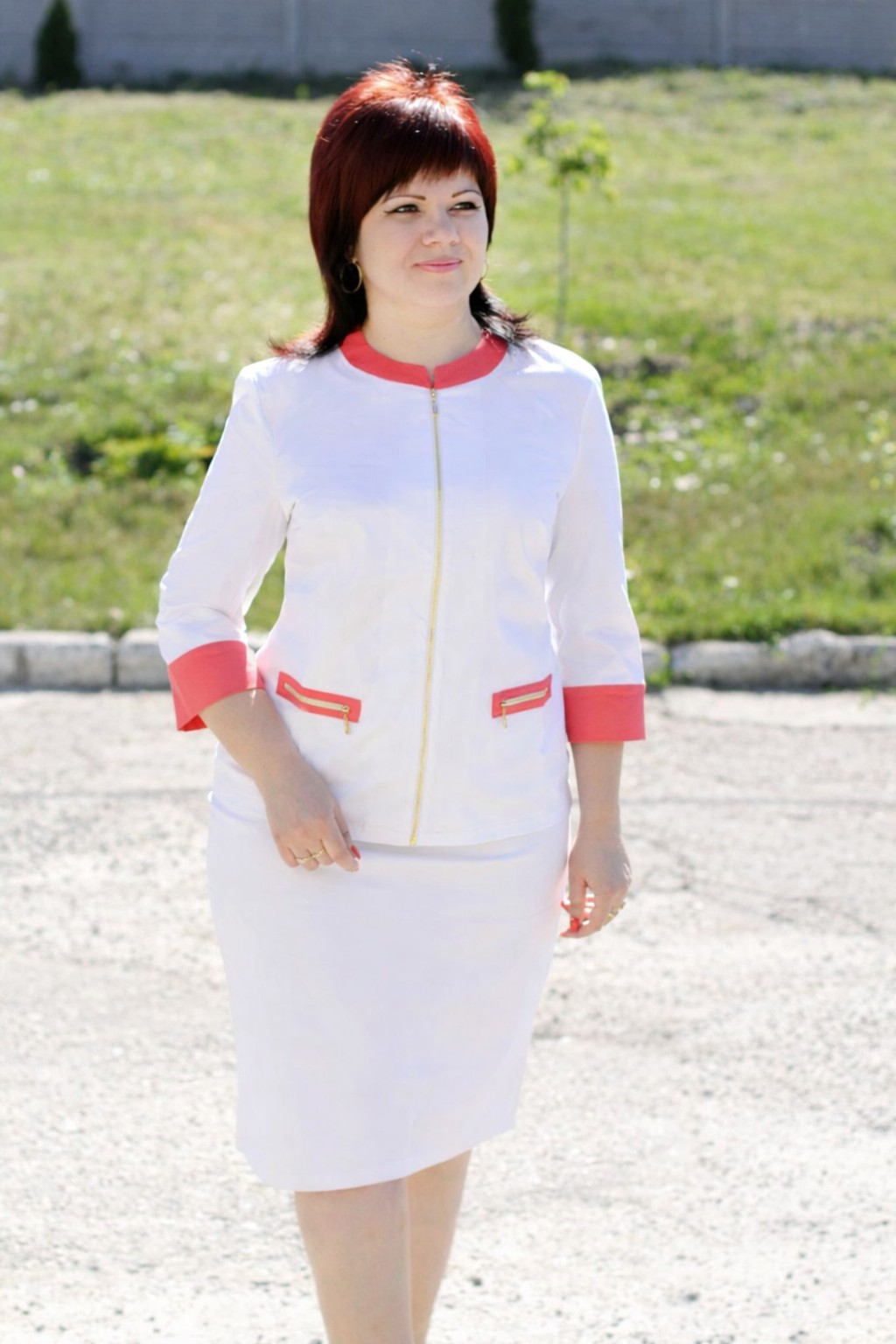 Костюм-двойка женский из коттона: жакет на молнии и классическая юбка демисезонный  M-1005-PL2-517-01-07