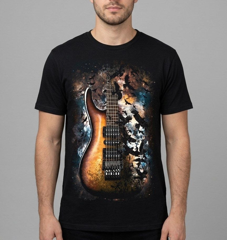 Футболка Crow and Guitar in Space k-1003 Футболка Crow and Guitar in Space k-1003