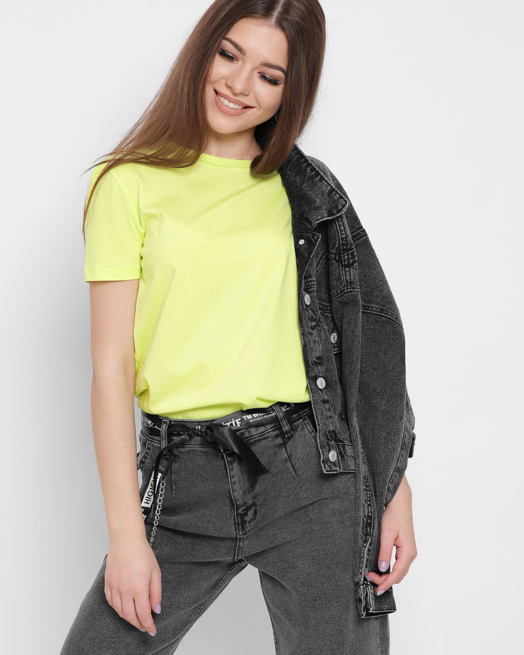 Женская салатовая однотонная футболка 57794 xp-1033 Женская салатовая однотонная футболка 57794 xp-1033