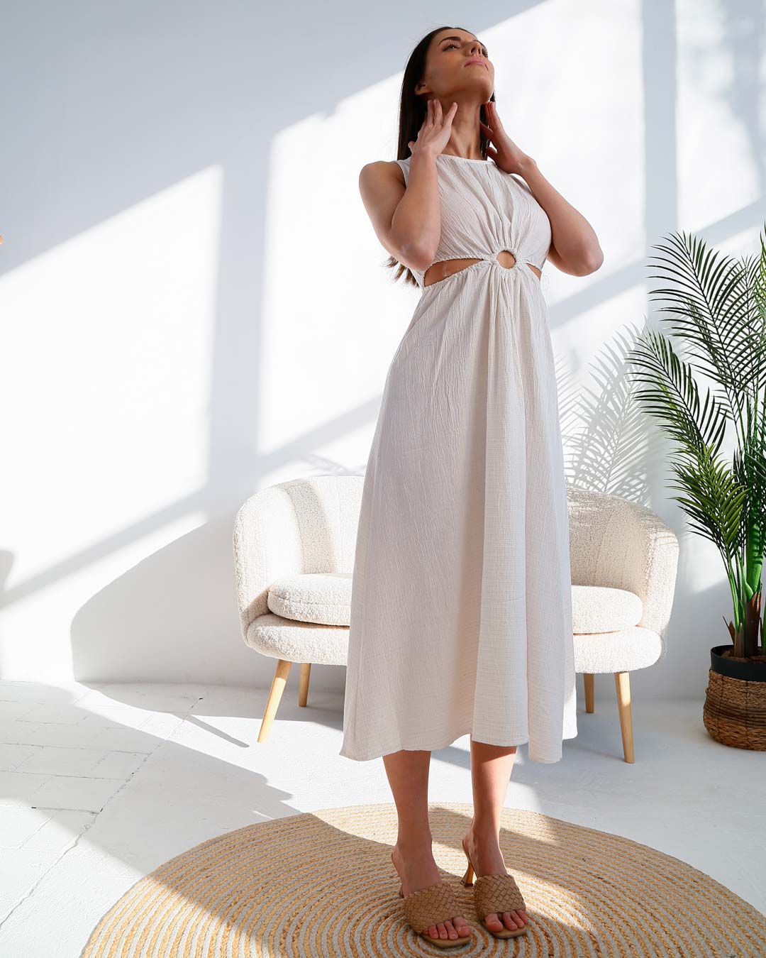 Сарафан миди с вырезами и декоративным кольцом 55959