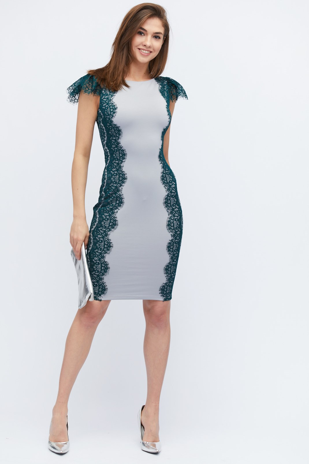 Облегающее платье миди с гипюром 32801