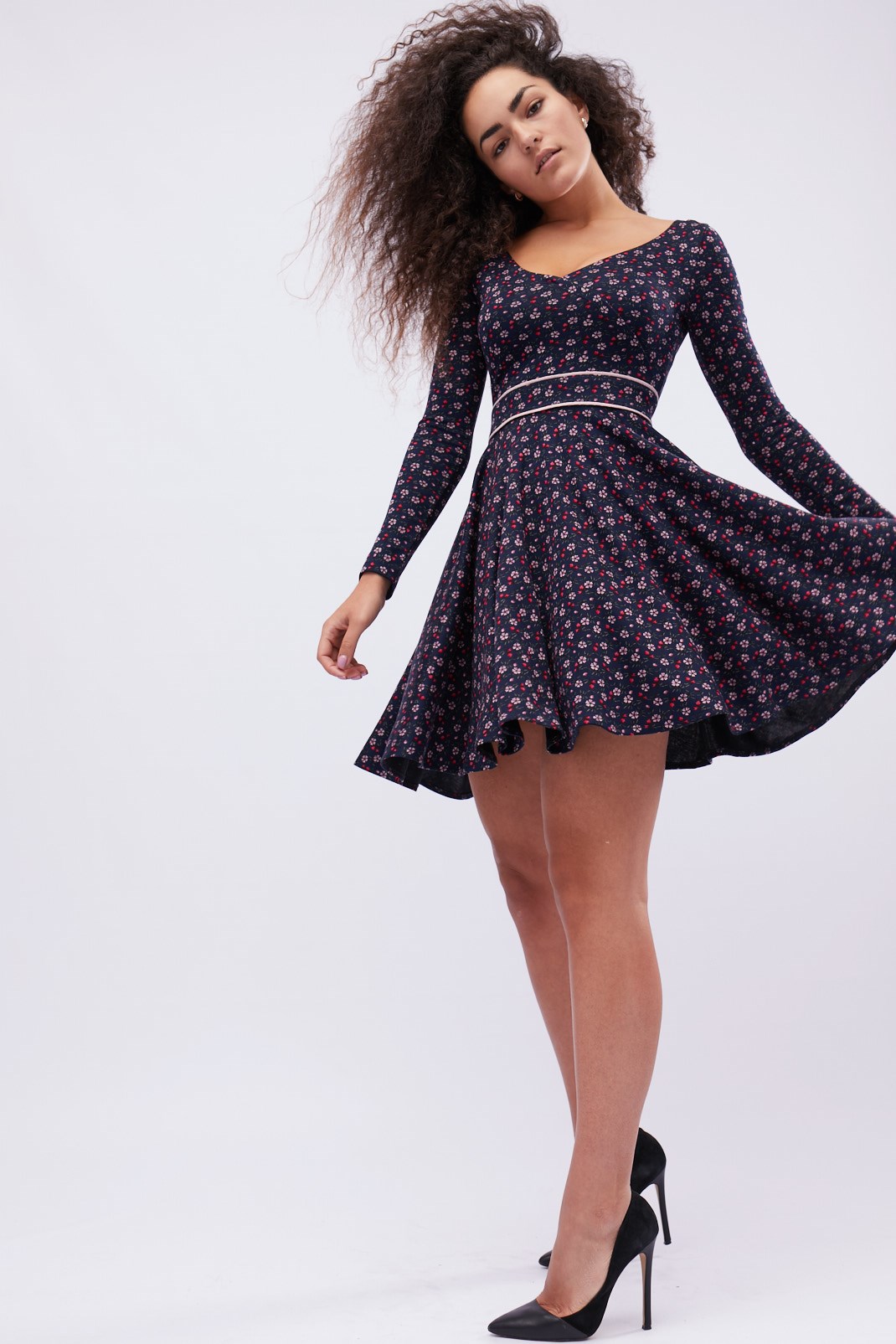 Синее платье в цветок 32607