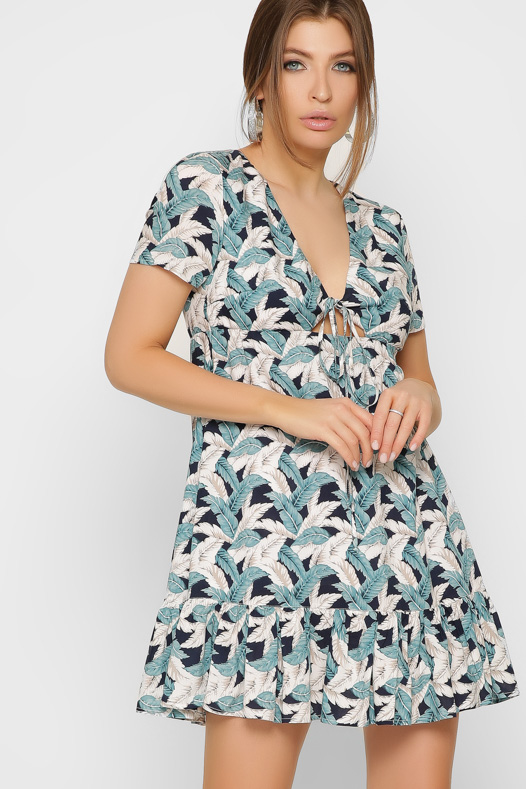 Летнее платье с принтом и оборкой 35849