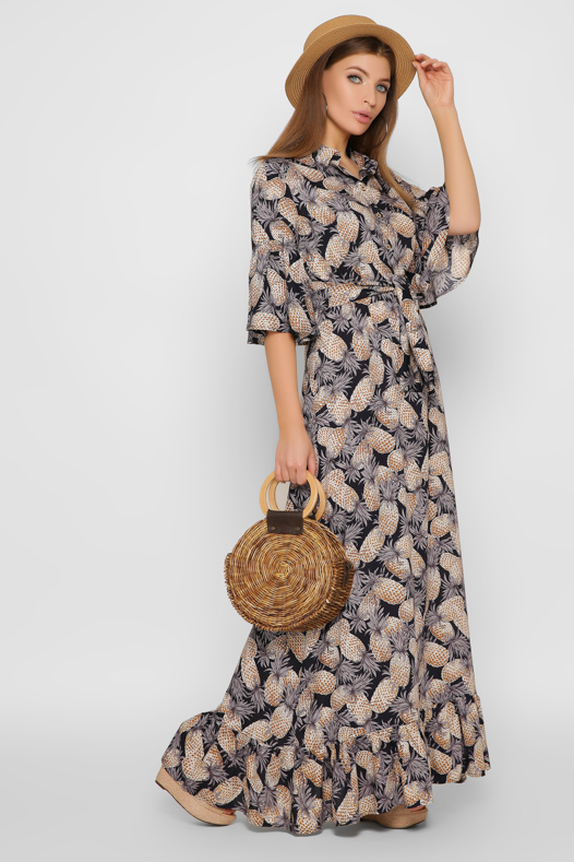 Макси-платье с принтом и воланами 35775