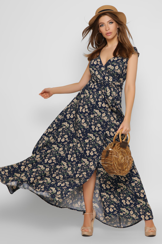 Синее платье макси на запАх 37136