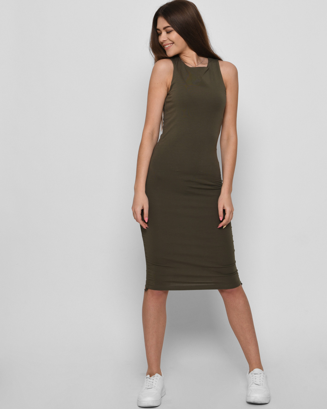 Облегающее мини платье цвета хаки 44979