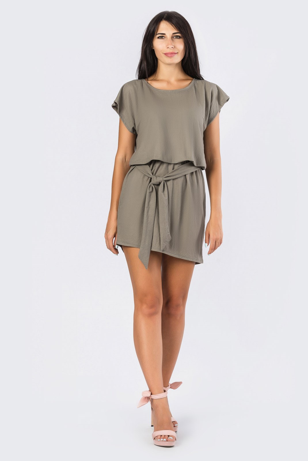 Стильное платье хаки с завязкой на талии 33903