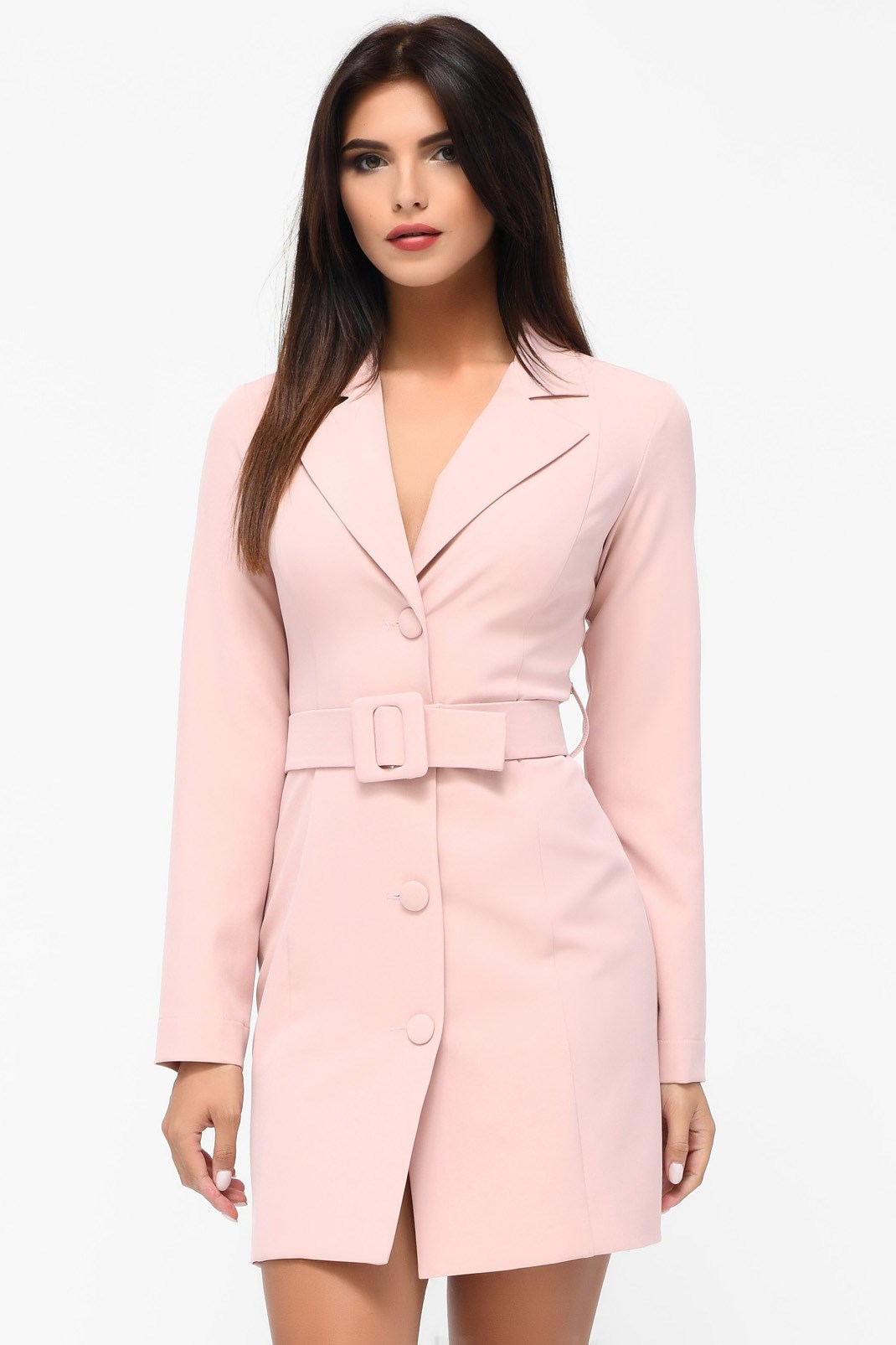 Розовое платье-пиджак с поясом 34120