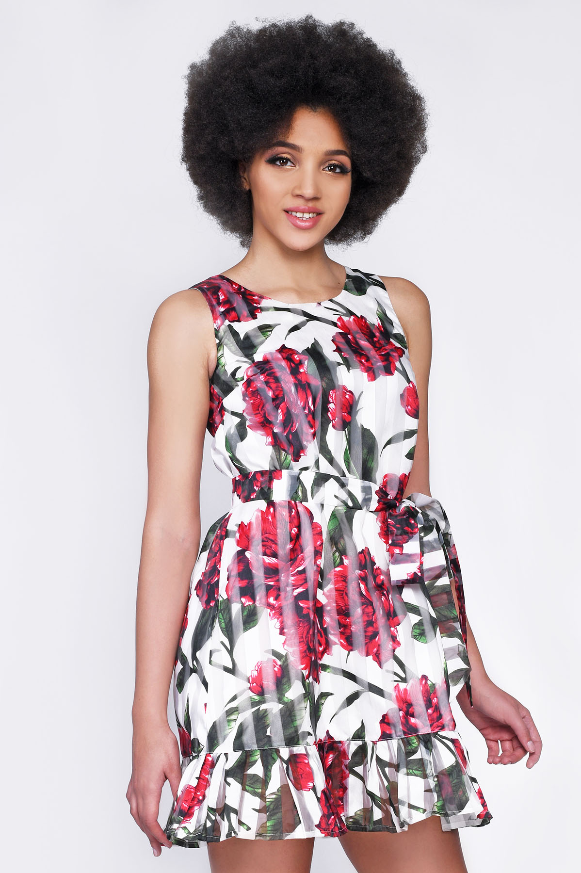 Летнее платье с цветами и оборкой 35309