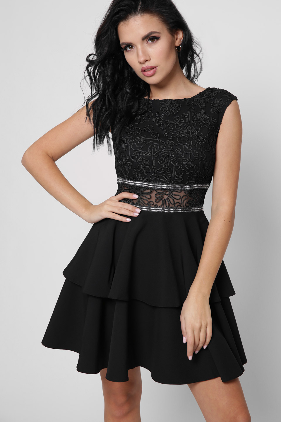 Коктейльное черное платье беби-долл 36328