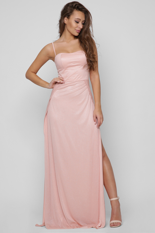 Утонченное длинное персиковое платье с разрезами 36496