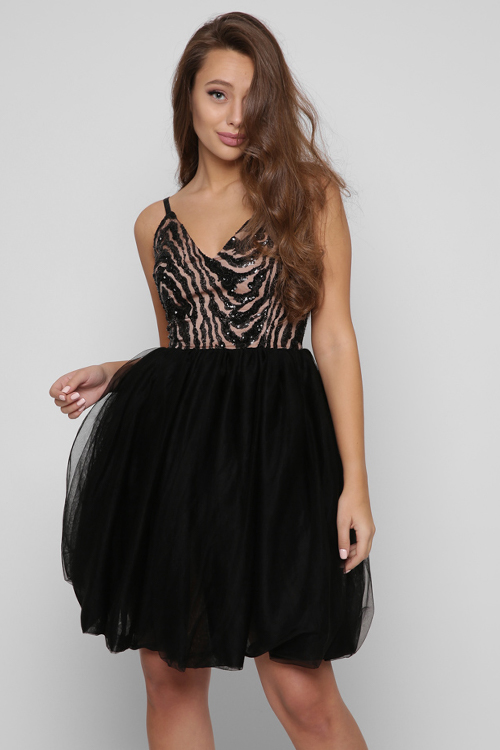 Черное платье баллон с пайетками 36335