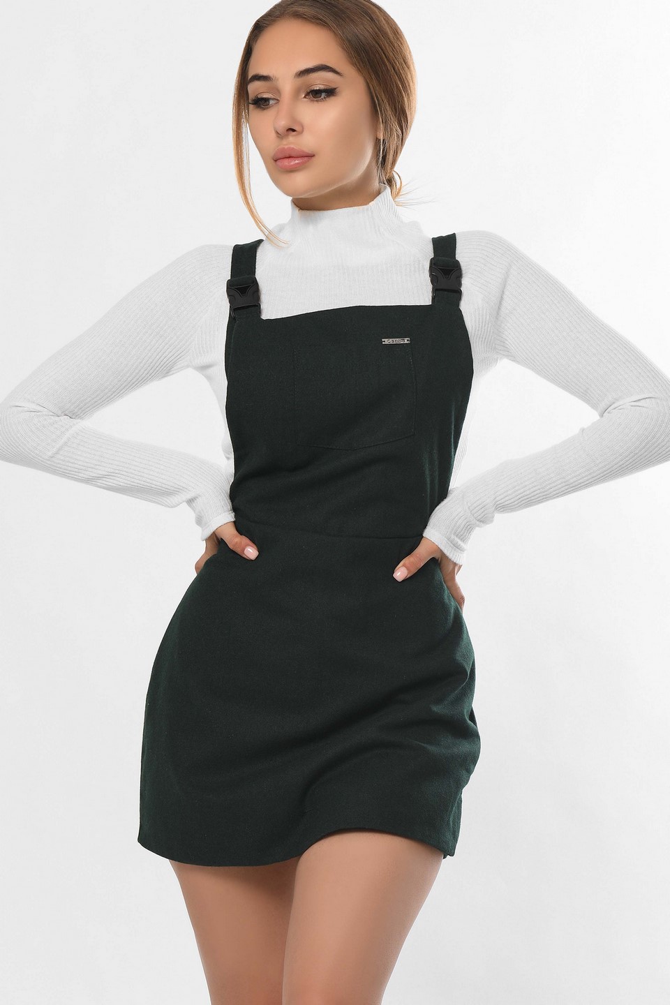 Изумрудное платье-комбинезон с карманом 36263