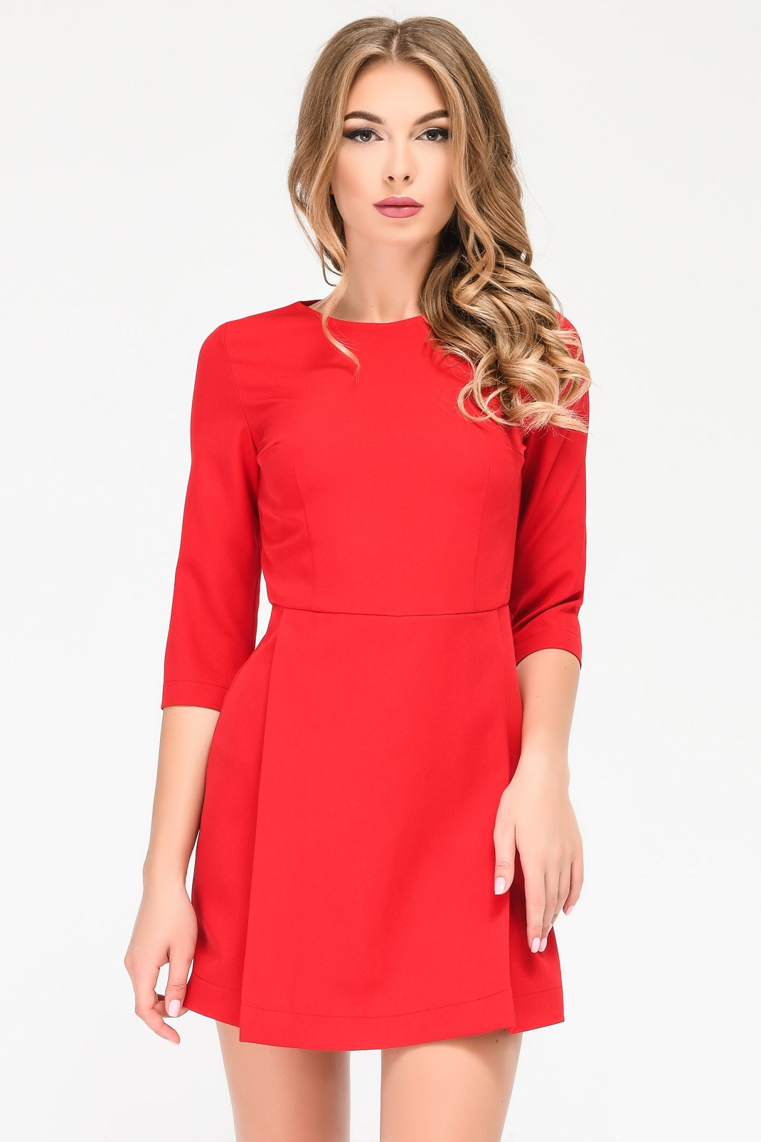 Красное платье комбинезон с рукавом 3/4 34222